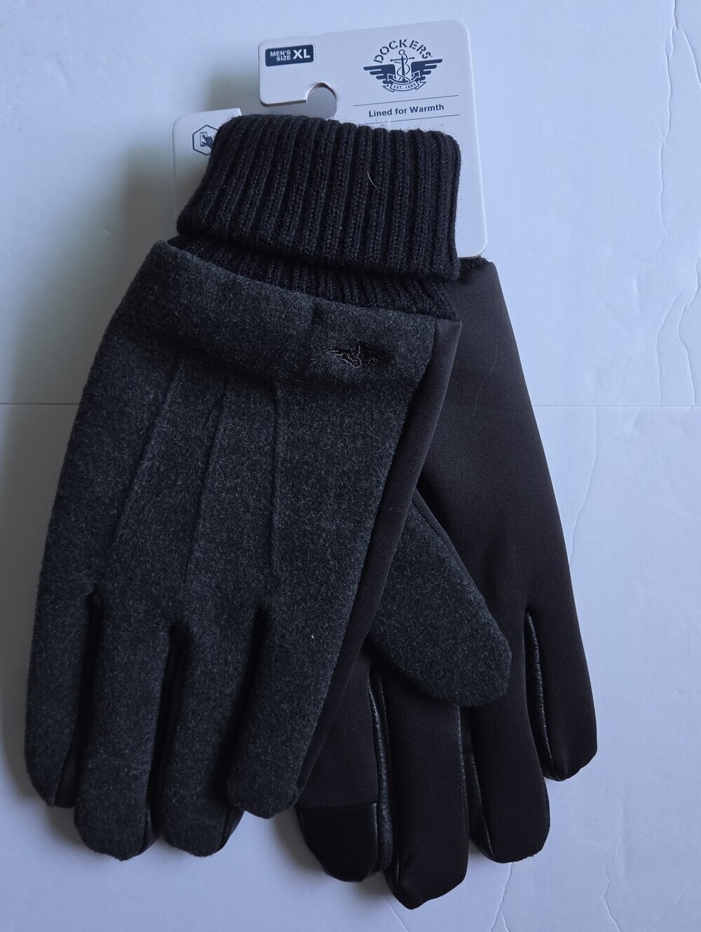 Dockers Men's Charcoal Gray & Black Knit-Cuff Gloves